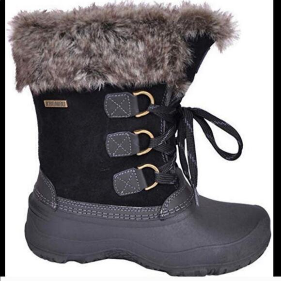 KHOMBU Slope winter boot faux fur black snow school chores size 6 warm commute - Picture 3 of 10